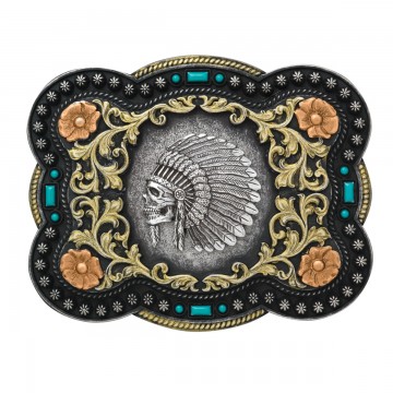 Rectangle Feather Skull Buckle