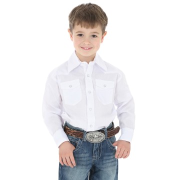 Boy's Wrangler White Long Sleeve Dress Western Snap Shirt