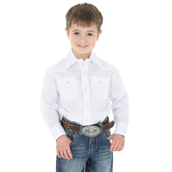 Boy's Wrangler White Long Sleeve Dress Western Snap Shirt