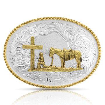 Montana Silversmith Gold Rope Trimmed Engraved Buckle with Christian Cowboy