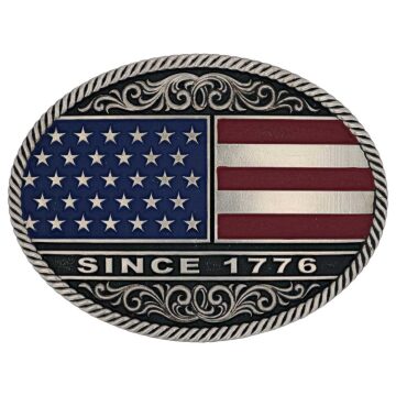 Montana Silversmith Trimmed Circular American Flag Attitude Belt Buckle