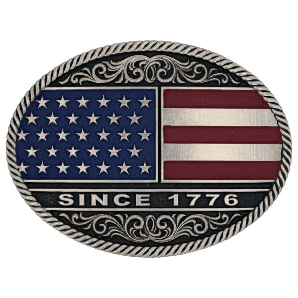 Montana Silversmith Trimmed Circular American Flag Attitude Belt Buckle