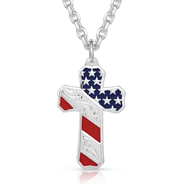 Montana Silversmiths Born In the USA Patriotic Cross Necklace