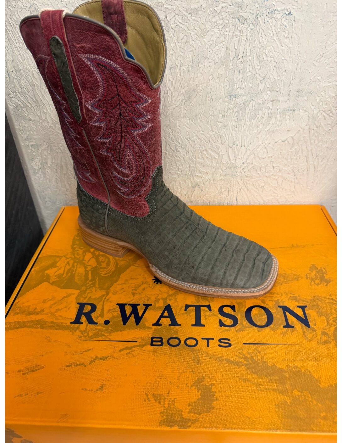 R. Watson Nubuck Charcoal Caiman Belly